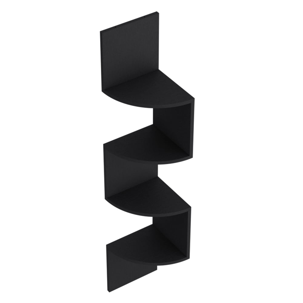 Lisonu Modern 4-Tier Wall Shelf, Black Vertical Floating Bookshelf for Living Room, Space-Saving Display Shelf, Engineered Wood