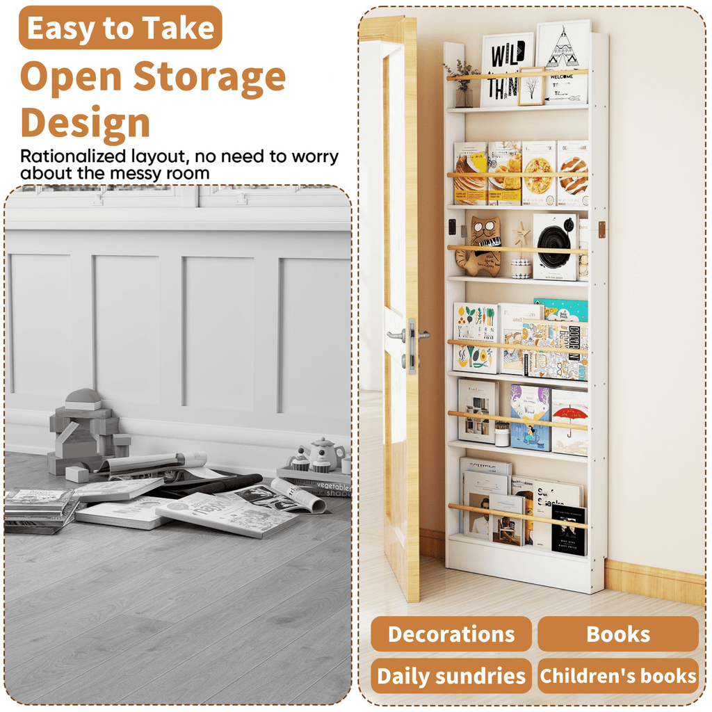 VGBYUJ 6 Tier Behind The Door Bookshelf, 70" Thin Narrow Bookshelf, Space Saving Wall Book Shelf Coner Bookshelf, White
