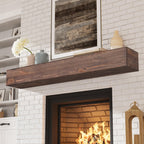 66 Inch Floating Fireplace Mantel Shelf, Handcrafted Solid Pine Wood Mantel with Invisible Heavy Duty Brackets, American Brown Wall Mounted Shelf for Over Fireplace Décor