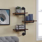 Danya B. 3-Tier Vertical Floating Staggered Industrial Rustic Pipe Shelving Unit - Wall Mount
