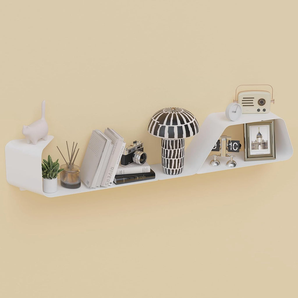 Sttoraboks Floating Shelves, Wall Shelf, Set of 3 Wall Mounted Metal Shelves with DIY Design for Wall Storage,White
