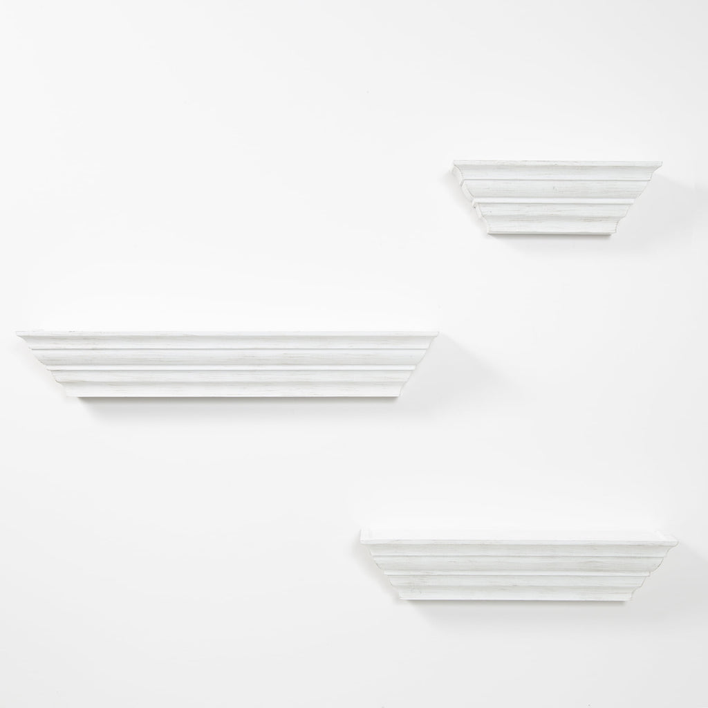 Gallery Solutions Traditional Distressed White 3 Piece Floating Ledge Shelf Set