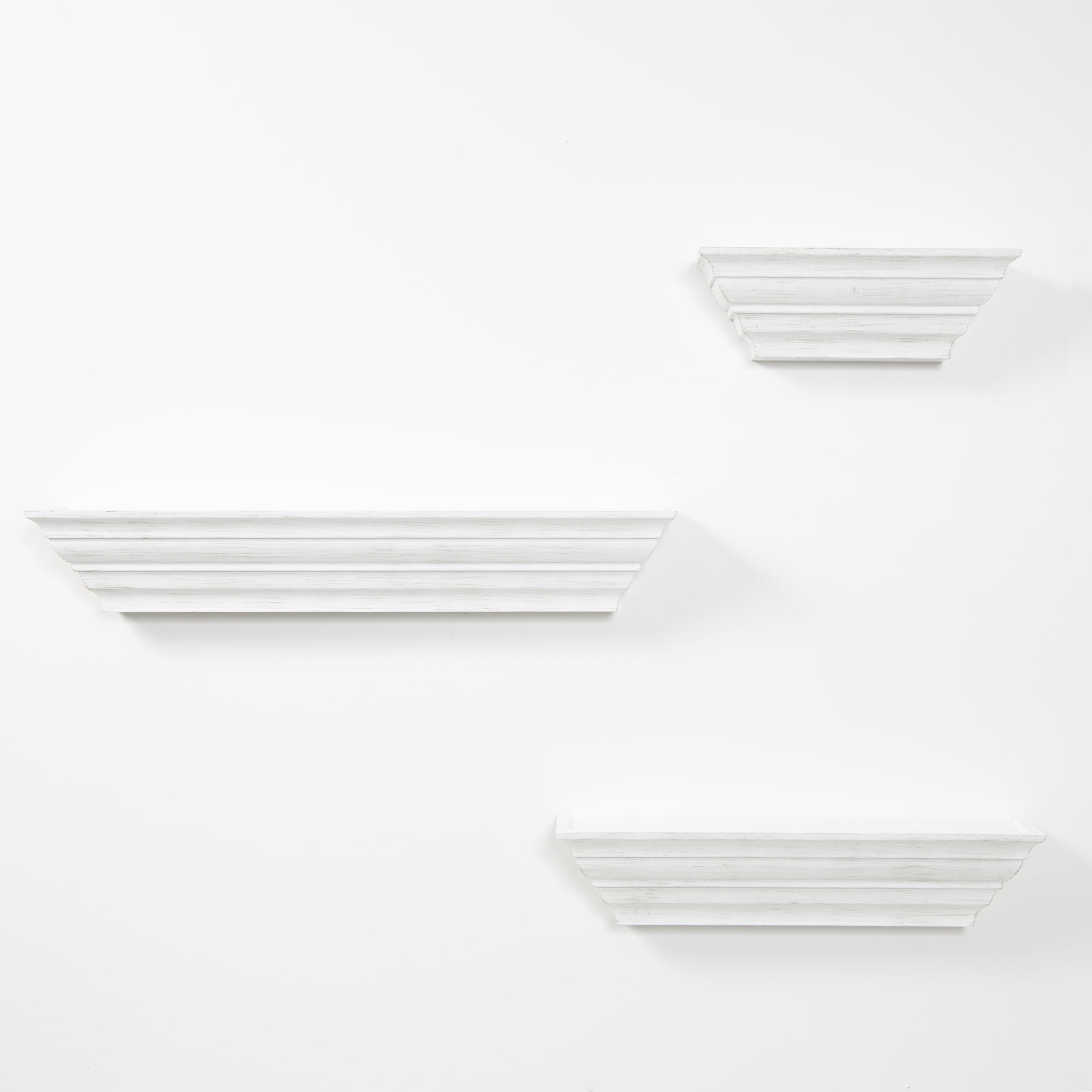 Gallery Solutions Traditional Distressed White 3 Piece Floating Ledge Shelf Set