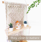 Macrame Wall Hanging Shelf 3 Tier Boho Wall Plant Hanger Shelves, Handmade of Woven Rope Boho Shelves Organizer for Living Room Bathroom Home Storage Floating Plant Rack Bohemian décor