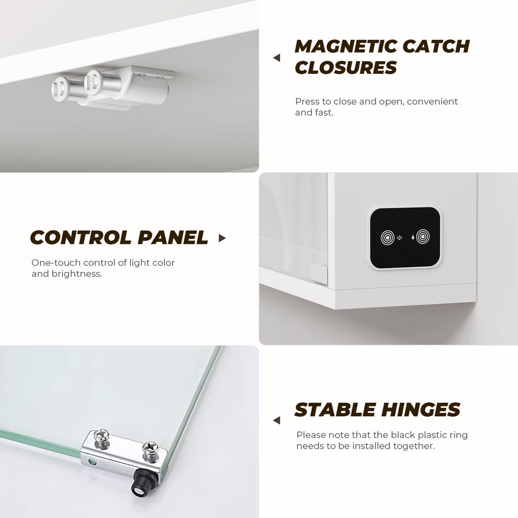BROTTAR 6-Tier Wall Display Case with Glass Doors, LED Display Cabinet with Adjustable Glass Shelves, Display Case for Collectibles, White