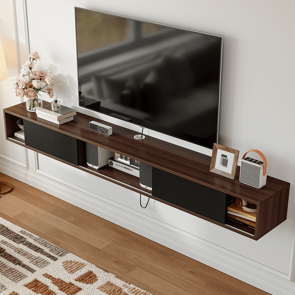 ​​FloatiCasa 78" Floating TV Stand Wall Mounted Floating TV Shelf for TVs up to 78" Entertainment Center with Sliding Doors & Cable Management