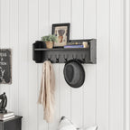 Entryway Floating Utility Wall Shelf with Hooks - Wall Mounted - Black