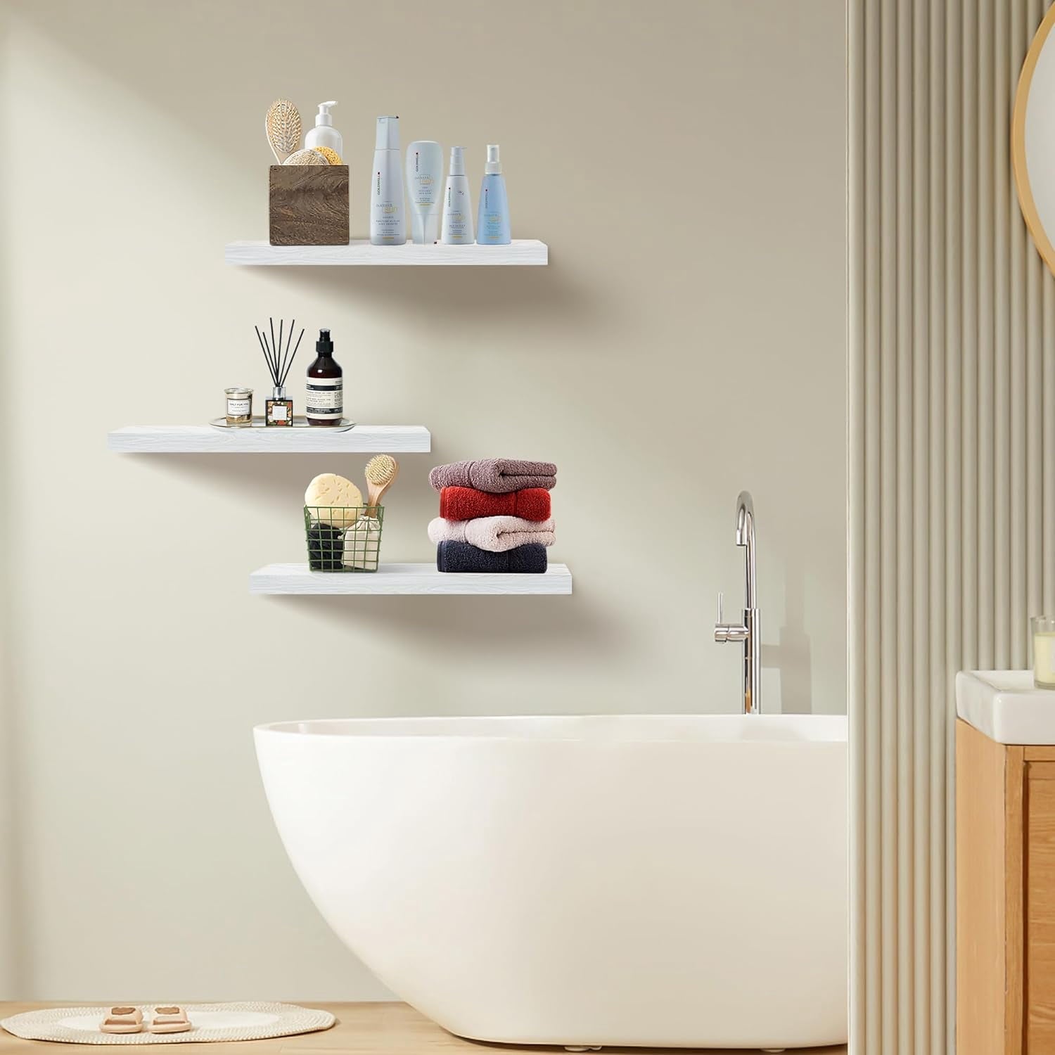 Floating Shelves for Wall Set of 3, 36" White Wall Shelves for Home Decor, Frame Display White Floating Shelf for Living Room, Bedroom, Bathroom, Kitchen