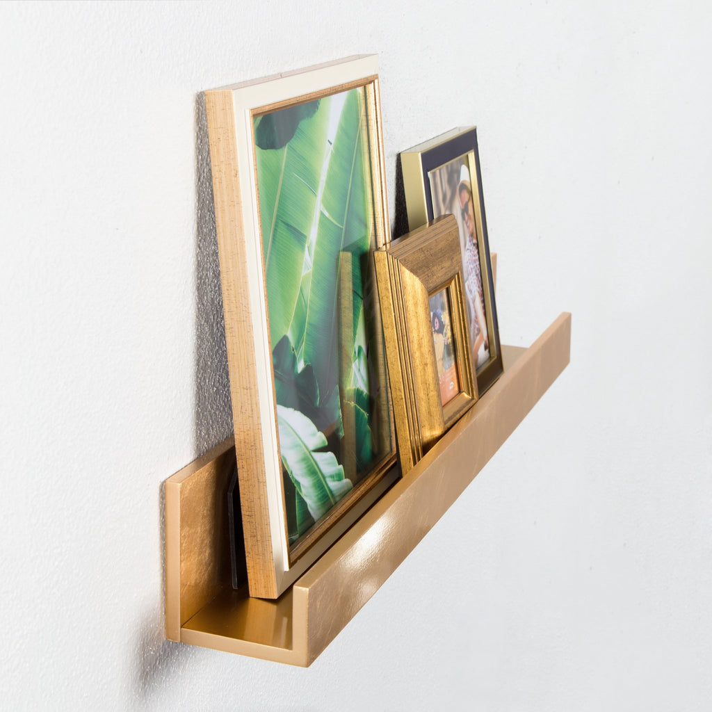 Kate and Laurel Rectangle Floating Shelves, 24", Gold