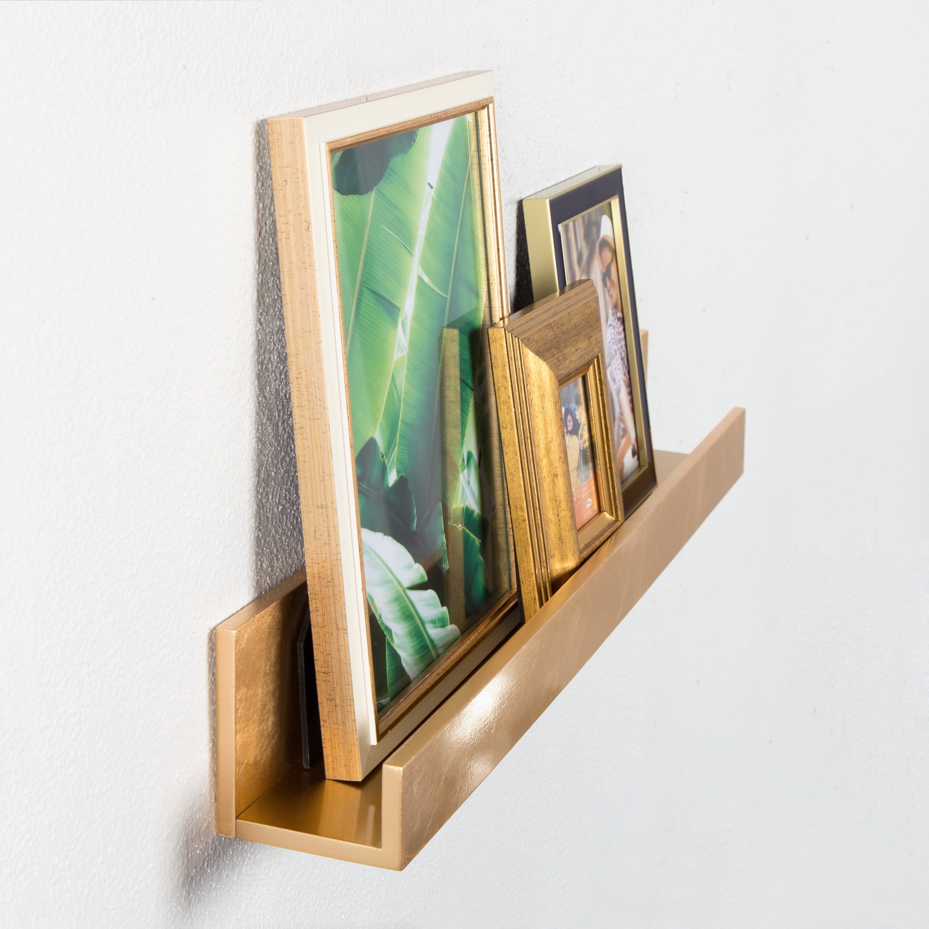 Kate and Laurel Rectangle Floating Shelves, 24", Gold