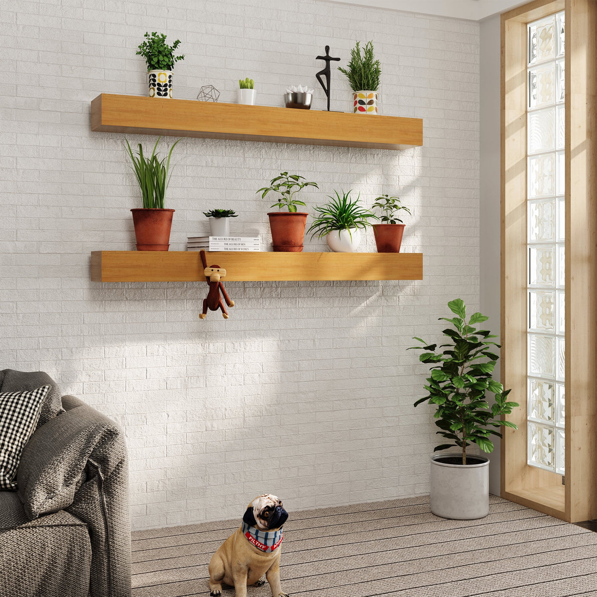 LAUSAINT HOME 60 Inch Floating Fireplace Mantel Lausaint Home Wall Shelf with Hidden Brackets