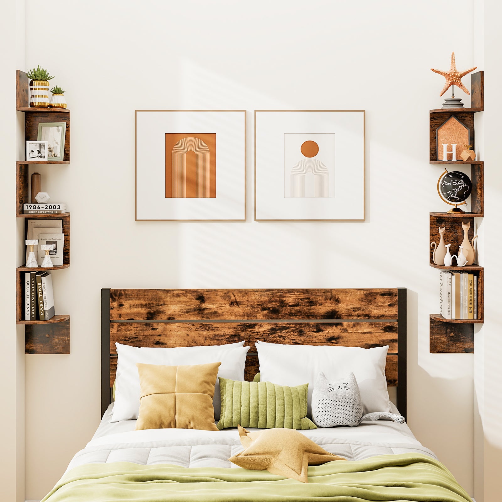 Topbuy 5-Tier Corner Shelf Wall Mount Floating Corner Bookshelf Industrial Corner Ladder Shelf Coffee