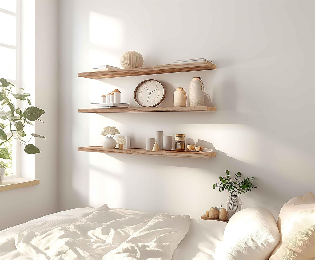 48 Inch Light Wood Floating Shelves for Wall Rustic Wall Shelf for Bedroom Living Room Set of 4