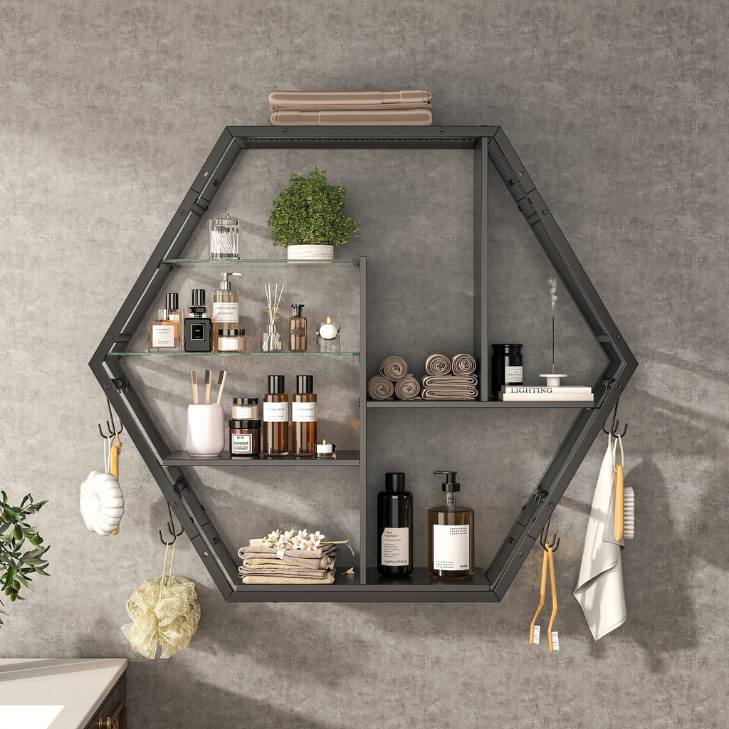 Floating Shelves with Lights, Led Shelves for Wall, Gaming Room Decor Display Shelf, Lighted Bar Shelves, Extra Hanging Hooks Storage, Sturdy Fast Assembly Great Weight Capacity