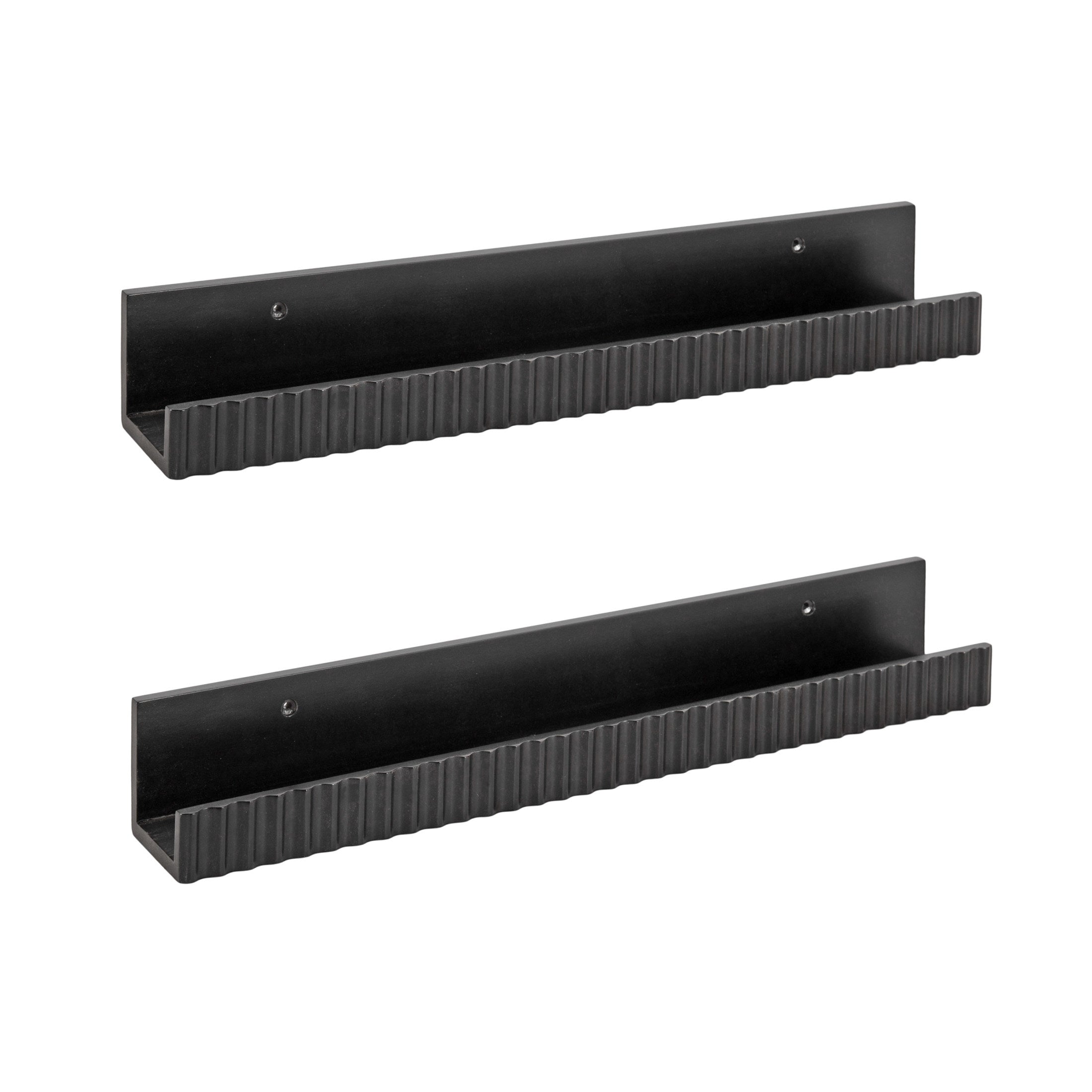 Kate and Laurel Furrow Modern Wood Photo Display Ledges, Set of 2, 24 Inches, Black, Scalloped Floating Picture Ledge Shelf Set with Lip for Use as Dorm Book Shelves or Gallery Wall Decor