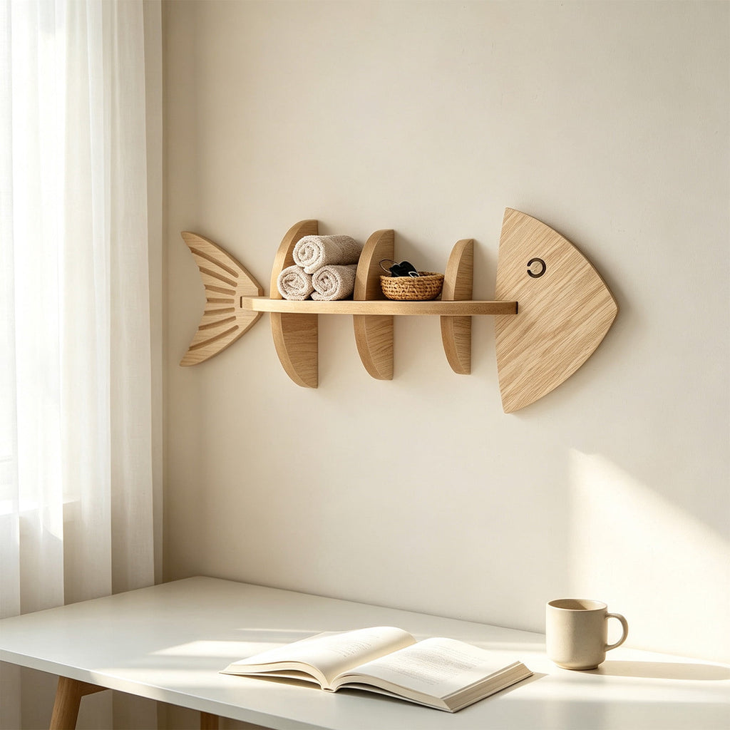 Novelty Wall Shelf Wooden Fish Skeleton Display Rack for Living Room Bedroom Bathroom Beach Coastal Home Decor by PALIFEUR