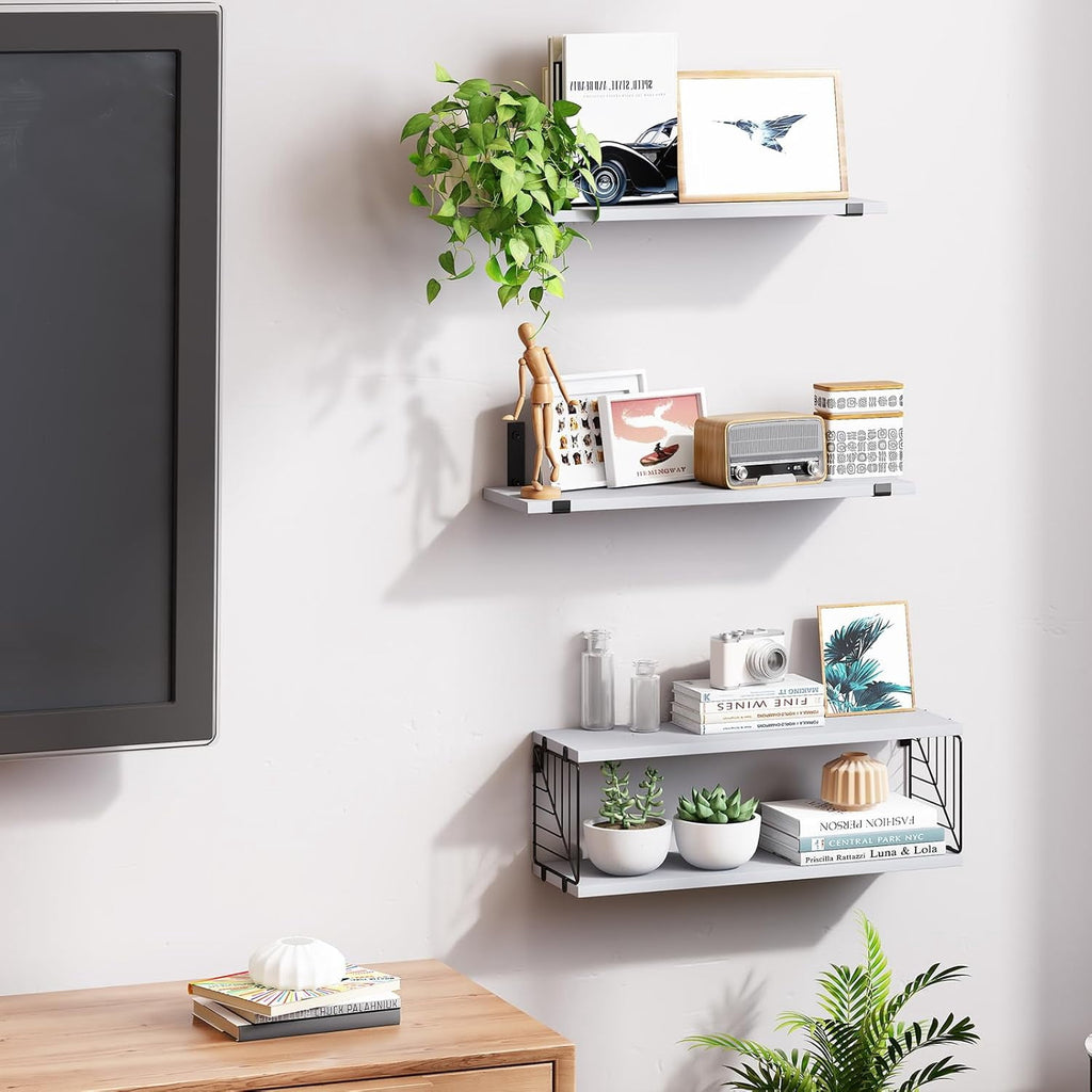 3+1 Tier Bathroom Floating Shelves Over Toilet, 15.8in Farmhouse Rustic Wood Shelves, Wall Decor for Bathroom, Living Room,Bedroom and Kitchen (Gray)