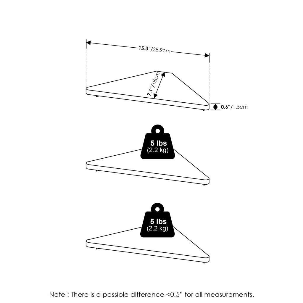 Furinno ROSSI Triangle Corner Floating Shelves in Wall Mount Display Set of 3
