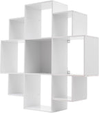 Wall Mounted Book Shelf Modern 3-Tier Floating Shelf Bookcase with 9 Compartments Wall Storage Shelves Floating Cube Shelf for Living Room Decoration Decor (White)