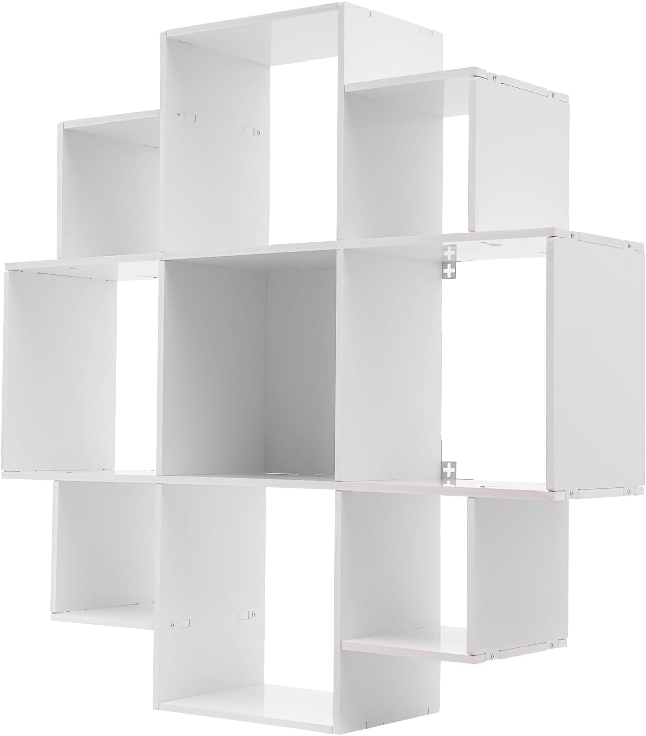 Wall Mounted Book Shelf Modern 3-Tier Floating Shelf Bookcase with 9 Compartments Wall Storage Shelves Floating Cube Shelf for Living Room Decoration Decor (White)