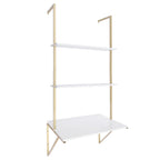 Miumaeov 3 Tier Ladder Shaped Desk Wall Mounted Shelf Floating Hanging Display Rack for Laundry Room Bathroom Kitchen Bedroom Office Gold