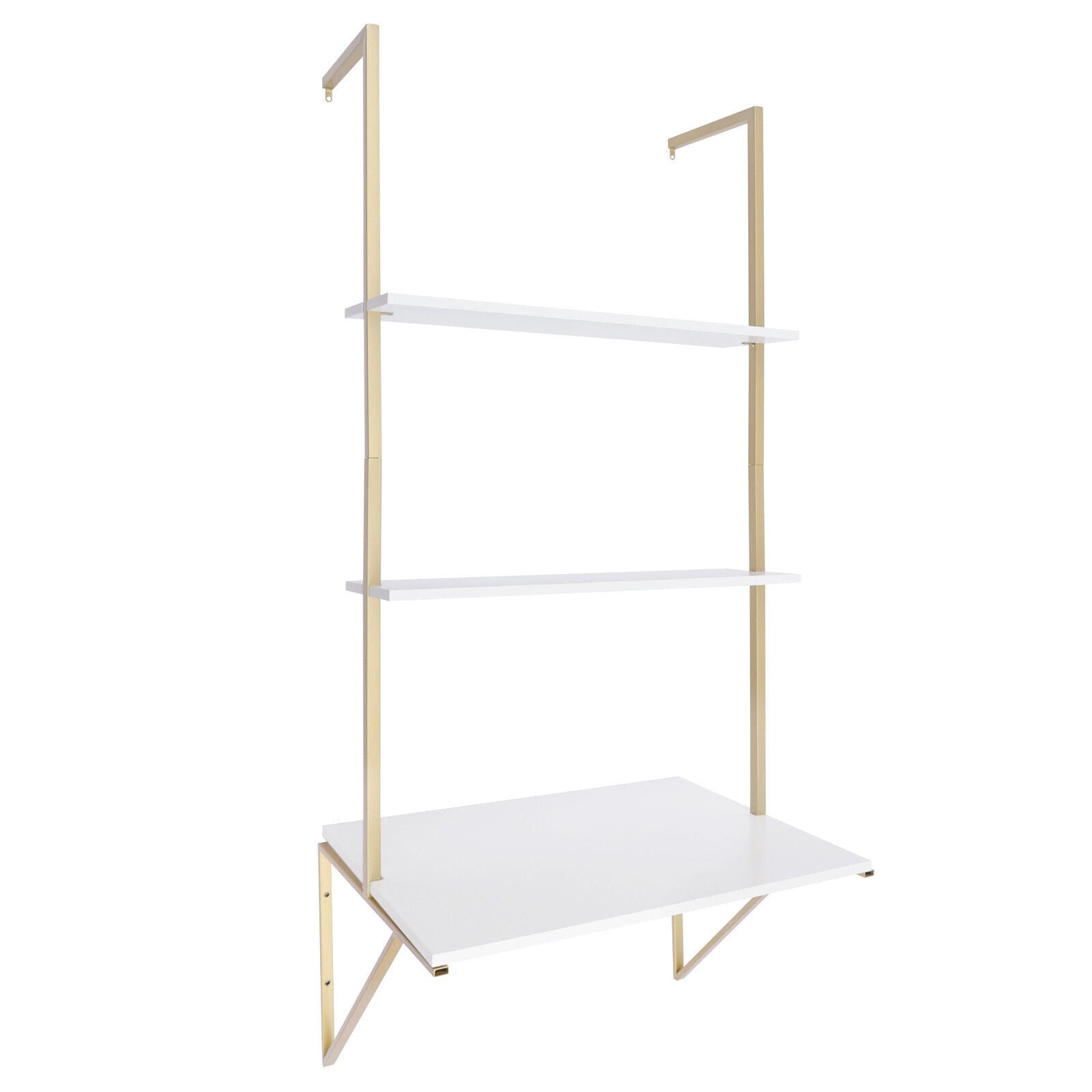 Miumaeov 3 Tier Ladder Shaped Desk Wall Mounted Shelf Floating Hanging Display Rack for Laundry Room Bathroom Kitchen Bedroom Office Gold