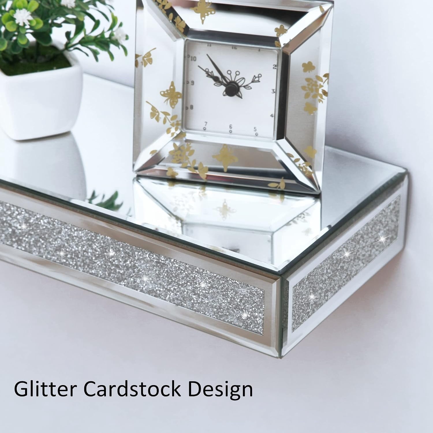 SHYFOY 15"x5.9" Glitter Glass Mirrored Floating Shelves (Set of 2)