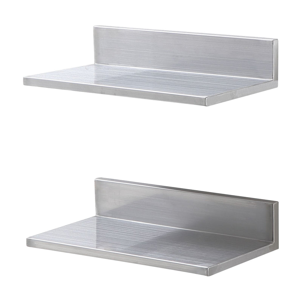 Wall-Mounted Stainless Steel Floating Shelf, 430 Stainless Steel, 44 lbs Capacity, L-Shape Design, for Kitchen Bedroom Garage