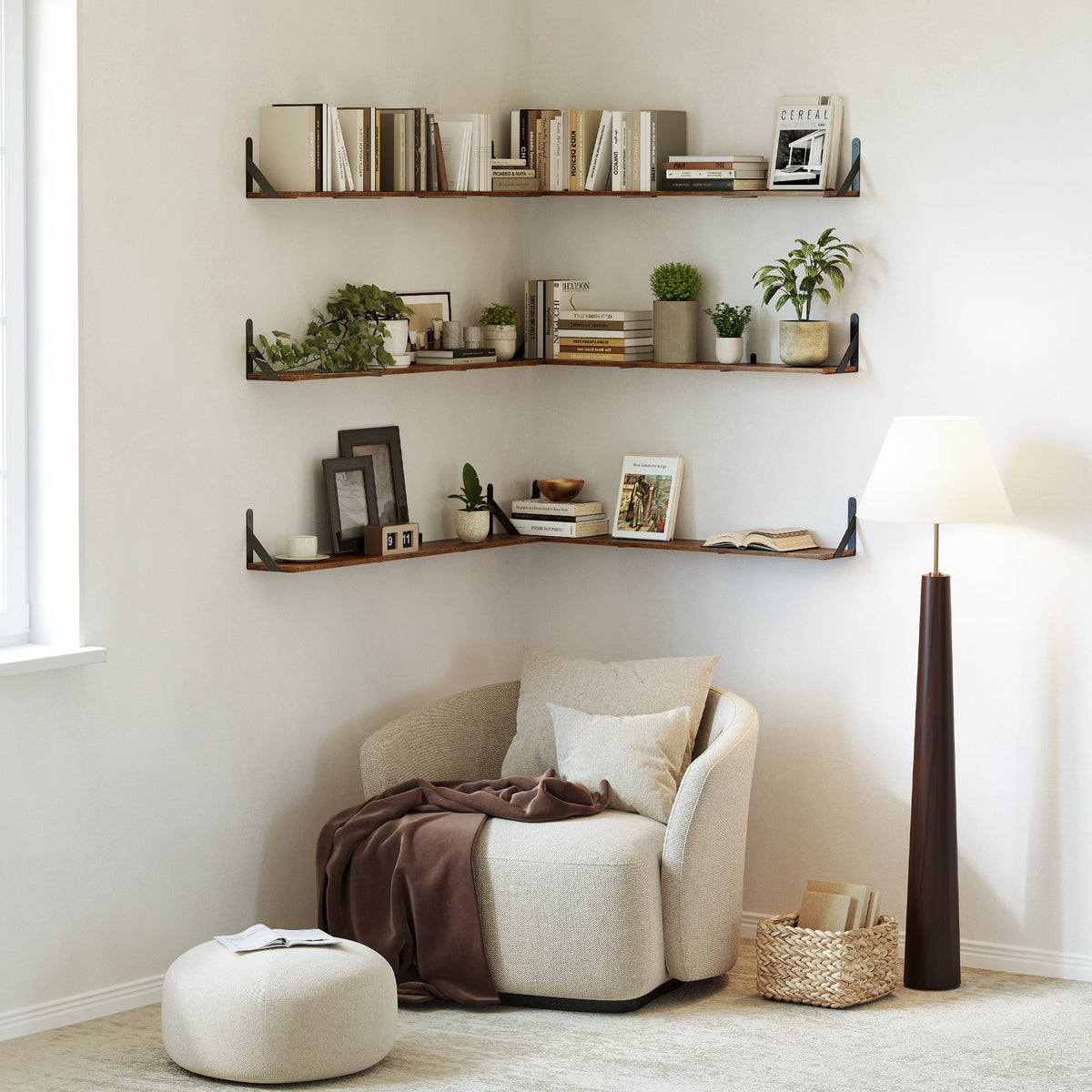 Farmhouse 48″W x 8″D Brown Floating Shelves Set of 3,Wood Book Shelves for Decor