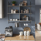 Bestier 41" Industrial Pipe Shelves Wall Mount, 3-Tier Floating Shelves for Kitchen Bedroom Bathroom in Grey