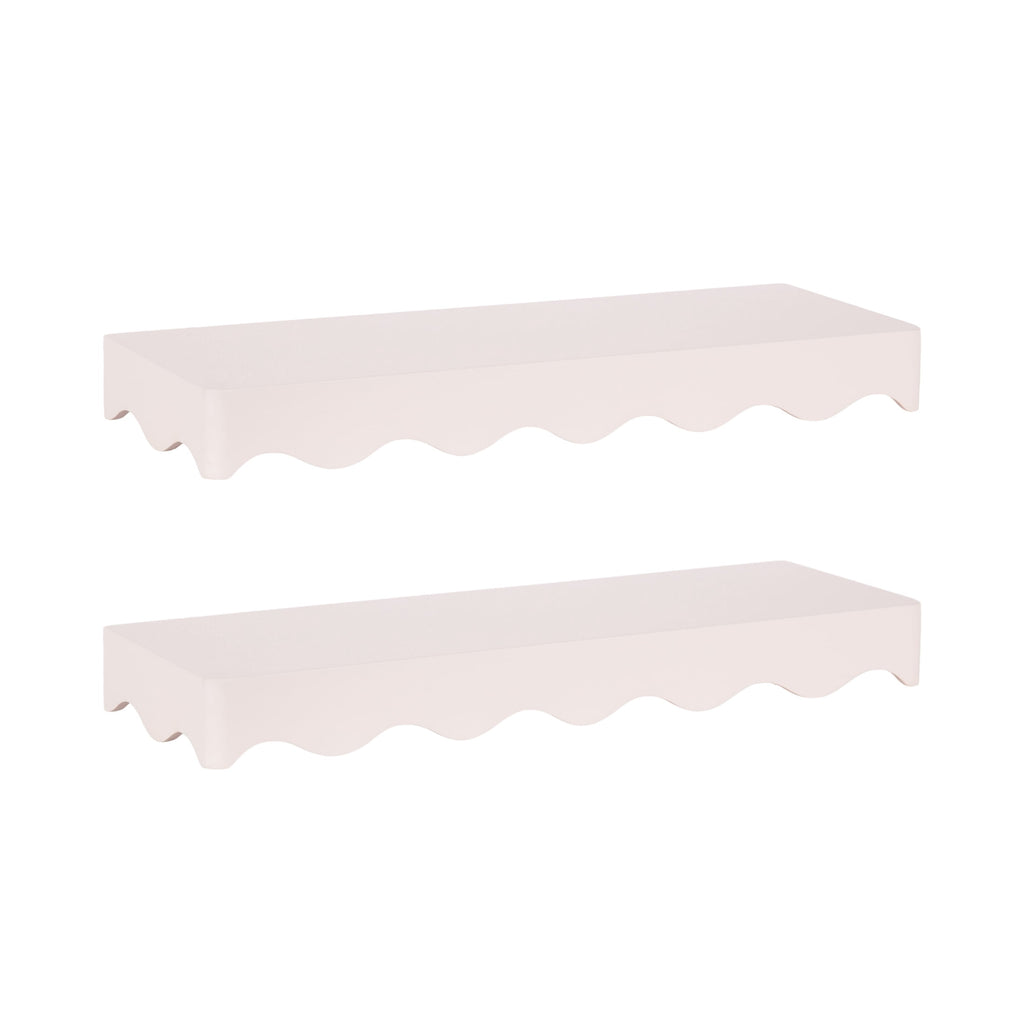 Kate and Laurel Maida Modern Decorative Wavy Wall Floating Shelves, Set of 2, 24 x 8, Pink, Functional Scalloped Kitchen and Bathroom Shelves for Above Toilet or Cute Dorm Room Bookshelves