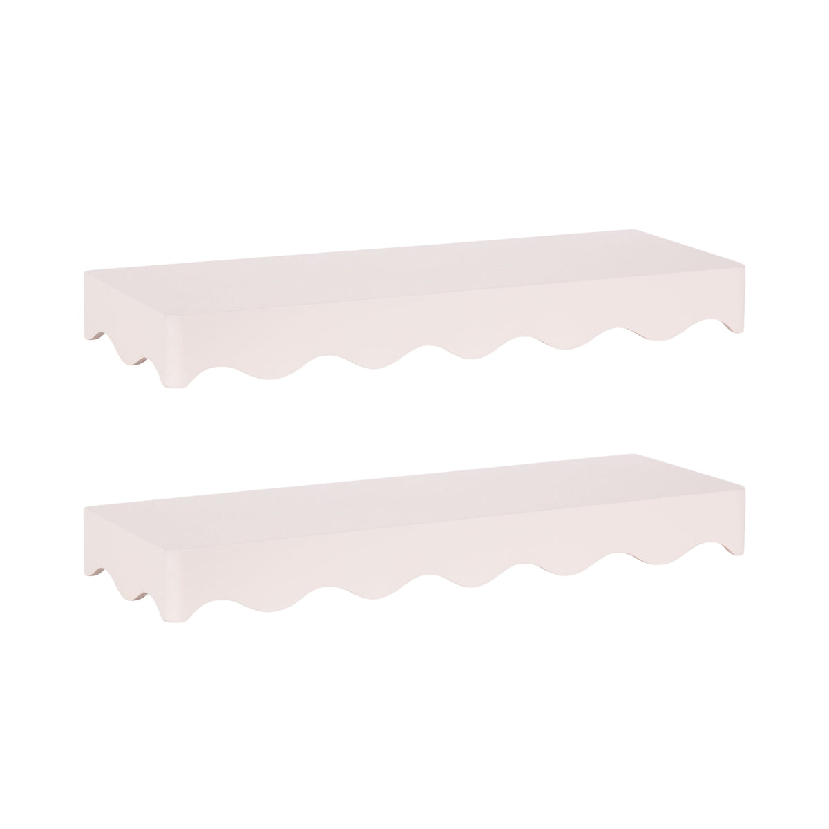 Kate and Laurel Maida Modern Decorative Wavy Wall Floating Shelves, Set of 2, 24 x 8, Pink, Functional Scalloped Kitchen and Bathroom Shelves for Above Toilet or Cute Dorm Room Bookshelves