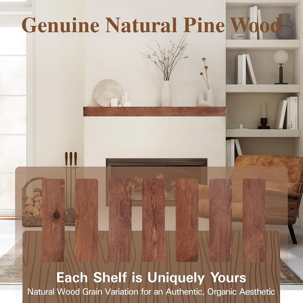 72 inch Walnut Handcrafted Solid Mantel Shelf for Over Fireplace - Wall Mounted Floating Mantel Shelf with Invisible Brackets