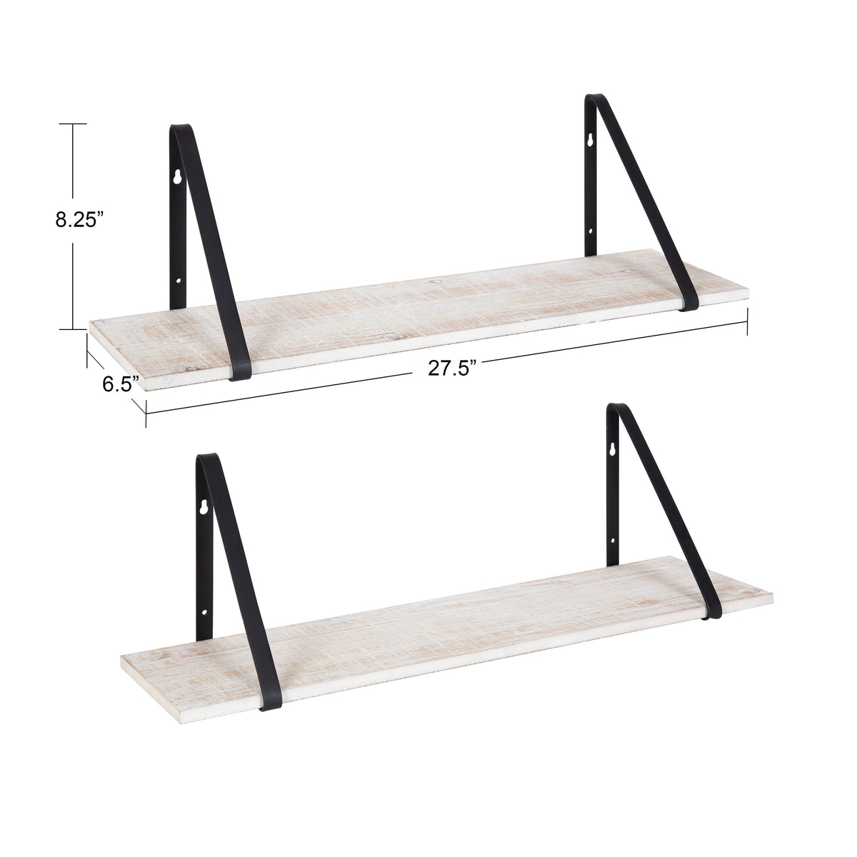 Kate and Laurel Soloman Wooden Floating Wall Shelves, Set of 2, White and Black, Decorative and Functional Floating Shelf for Storage and Display on Wall
