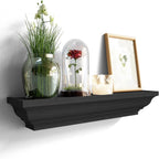Black Floating Shelves, Solid Wood Storage Wall Shelves Set of 4 Display Ledge Shelves Decor for Bedroom, Living Room, Bathroom, Kitchen - Black