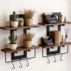 2 Pack 2 Tier Floating Wall Shelves, Rustic Wood Wall Mount Storage Organizer, Decorative Wall Display Rack for Bedroom Living Room Bathroom
