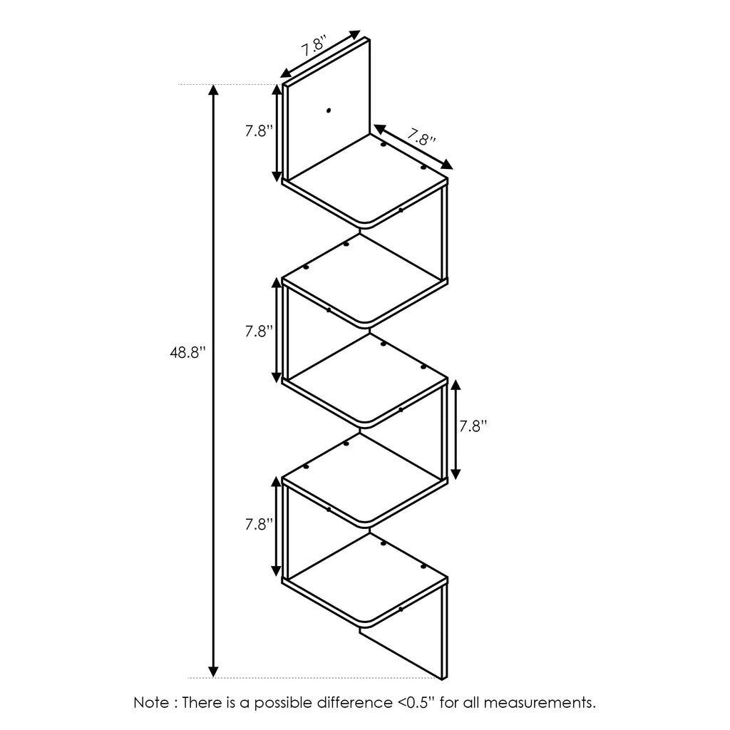 Furinno 5 Tier Wall Mount Floating Corner Square Shelf, Espresso