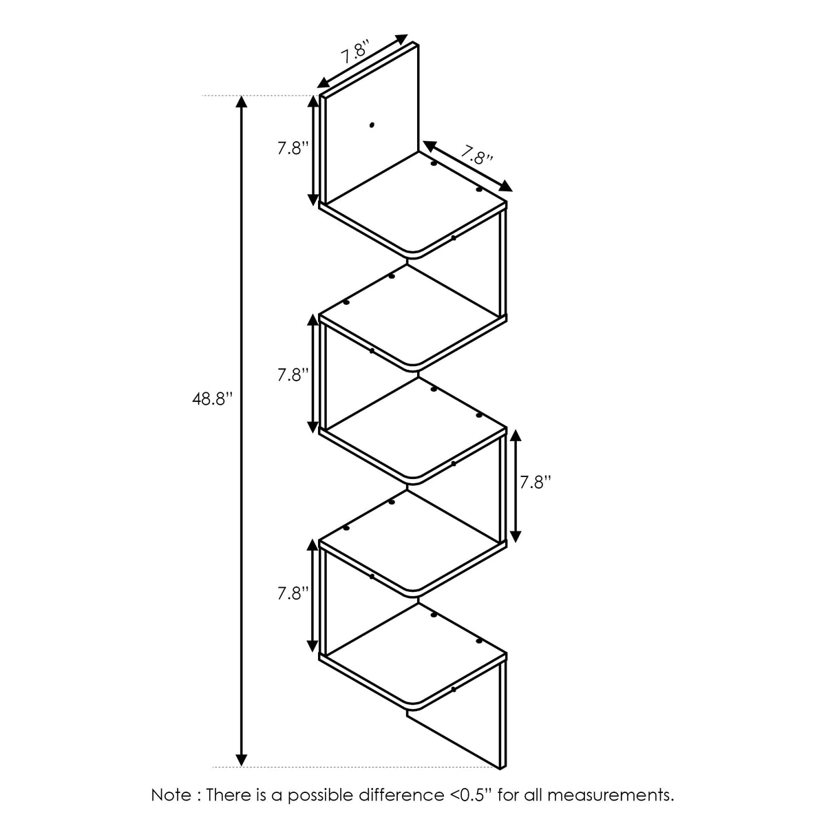 Furinno 5 Tier Wall Mount Floating Corner Square Shelf, Espresso