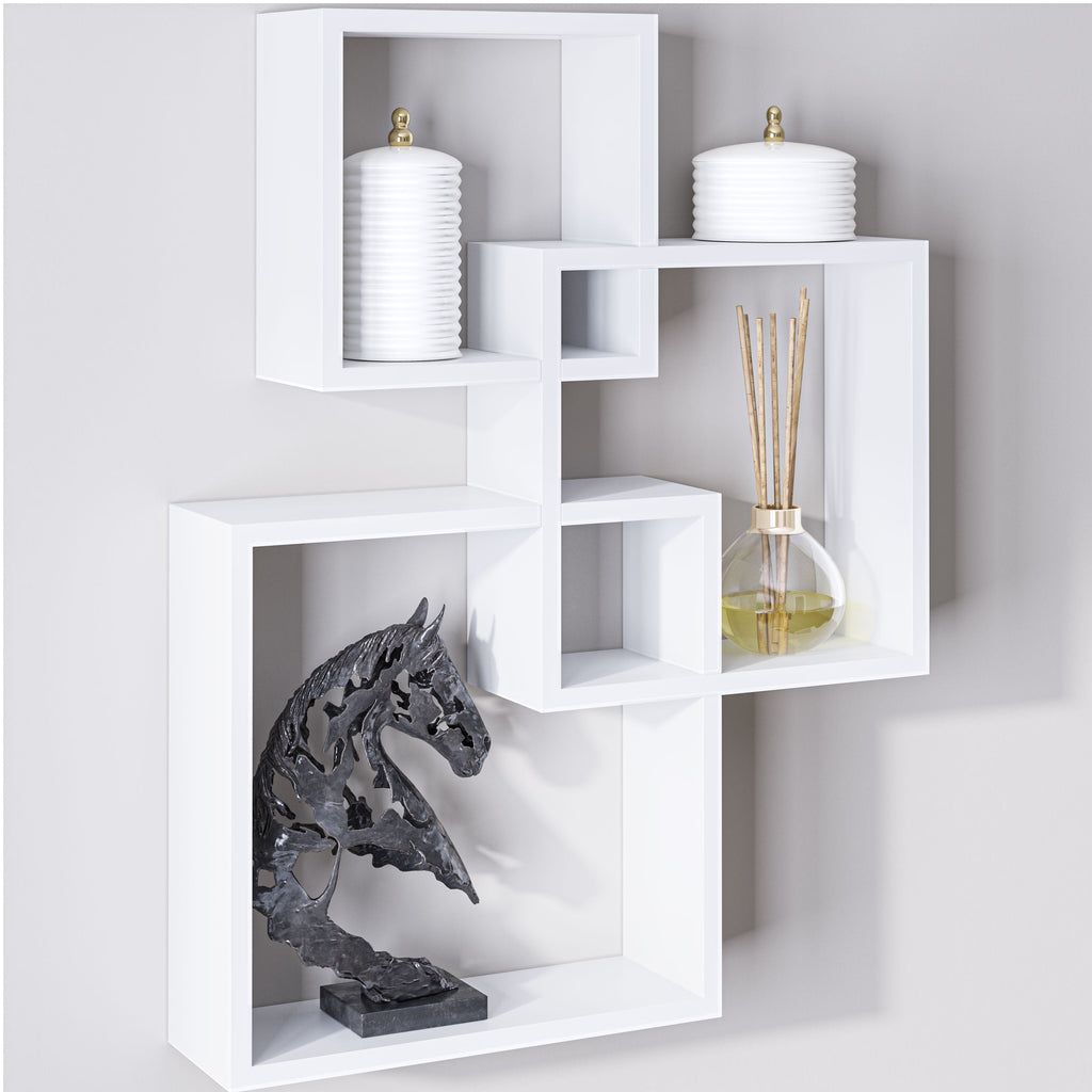 Ballucci Interlocking Cube Floating Shelves, Wall Mount Wood Square Box Shelves, Black