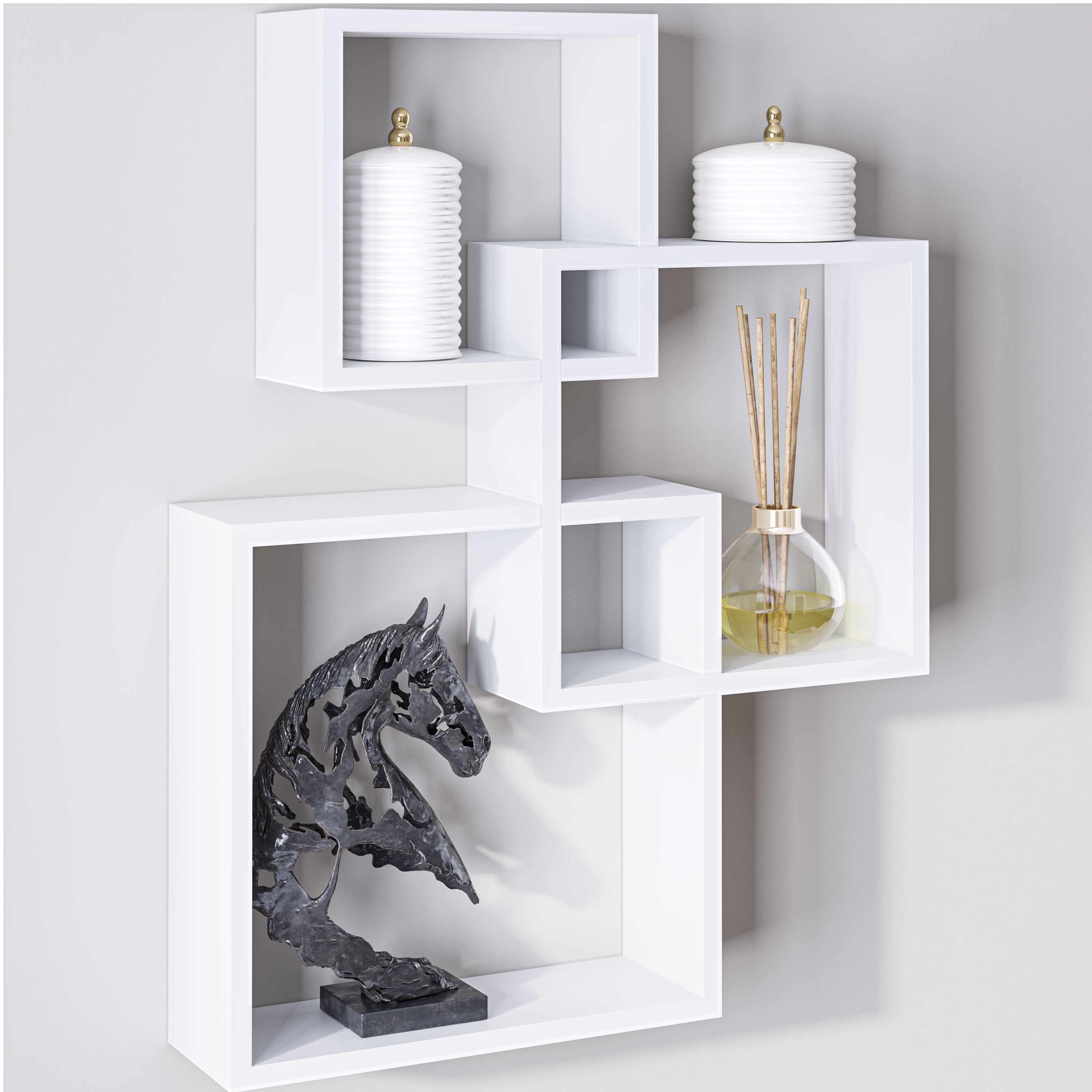 Ballucci Interlocking Cube Floating Shelves, Wall Mount Wood Square Box Shelves, Black