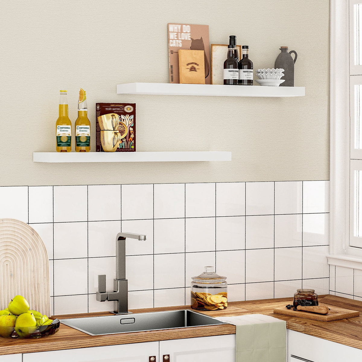 Jouetondream 31X7 2PCS Floating Shelves, Wood Floating Shelves for Wall, Storage Shelves for Living Room Bedroom Kitchen Bathroom,White