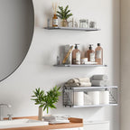 3+1 Tier Bathroom Floating Shelves Over Toilet, 15.8in Farmhouse Rustic Wood Shelves, Wall Decor for Bathroom, Living Room,Bedroom and Kitchen (Gray)