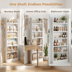VGBYUJ 6 Tier Behind The Door Bookshelf, 70" Thin Narrow Bookshelf, Space Saving Wall Book Shelf Coner Bookshelf, White