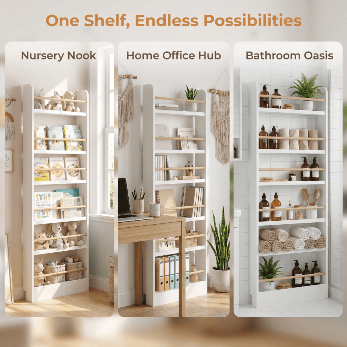 VGBYUJ 6 Tier Behind The Door Bookshelf, 70" Thin Narrow Bookshelf, Space Saving Wall Book Shelf Coner Bookshelf, White
