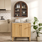 EYYTHUNG Modern Arched Wall Cabinet, Farmhouse Bathroom Storage Cabinet Large Medicine Cupboard with Adjustable Shelf, Brown Oak