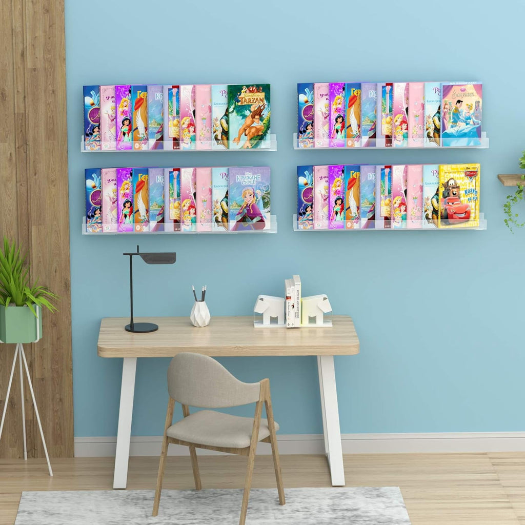 NIUBEE 2 Packs Acrylic Floating Bookshelves for Kids, 36 Inch Clear Wall Floating Shelves, Invisible Wall Bookshelves Ledge Book Shelf, Thicker with Free Screwdriver