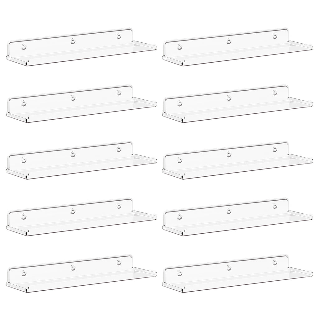 Lifewit Floating Shelves, 10 Pack Clear Acrylic Shelf 15" Room Decor for Bookcase/Vinyl Record Display/Photo/Picture in Bedroom, Living Room, Bathroom, Kitchen Storage and Organization