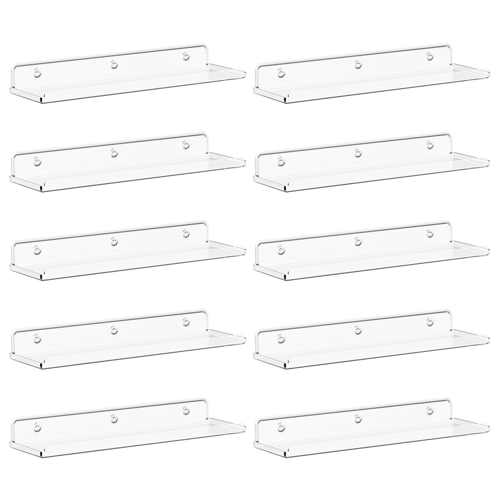 Lifewit Floating Shelves, 10 Pack Clear Acrylic Shelf 15" Room Decor for Bookcase/Vinyl Record Display/Photo/Picture in Bedroom, Living Room, Bathroom, Kitchen Storage and Organization