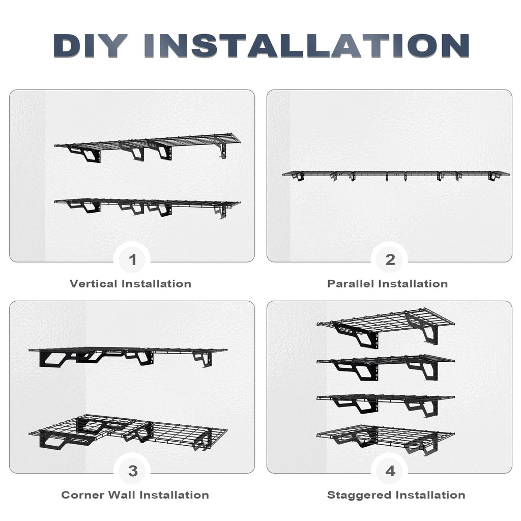 The Atlas 2-Pack 2x3 ft Garage Wall Shelves, 400lbs Heavy Duty Garage Shelving Wall Mounted, 24"x36" Metal Floating Shelf Storage Rack, Hammertone