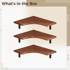 Floating Corner Shelf Wall Mounted, 3-Tier Storage Shelf for Living Room, Bedroom, Kitchen, Black Metal Brackets, Rustic Wood, Easy Install for Space Saving